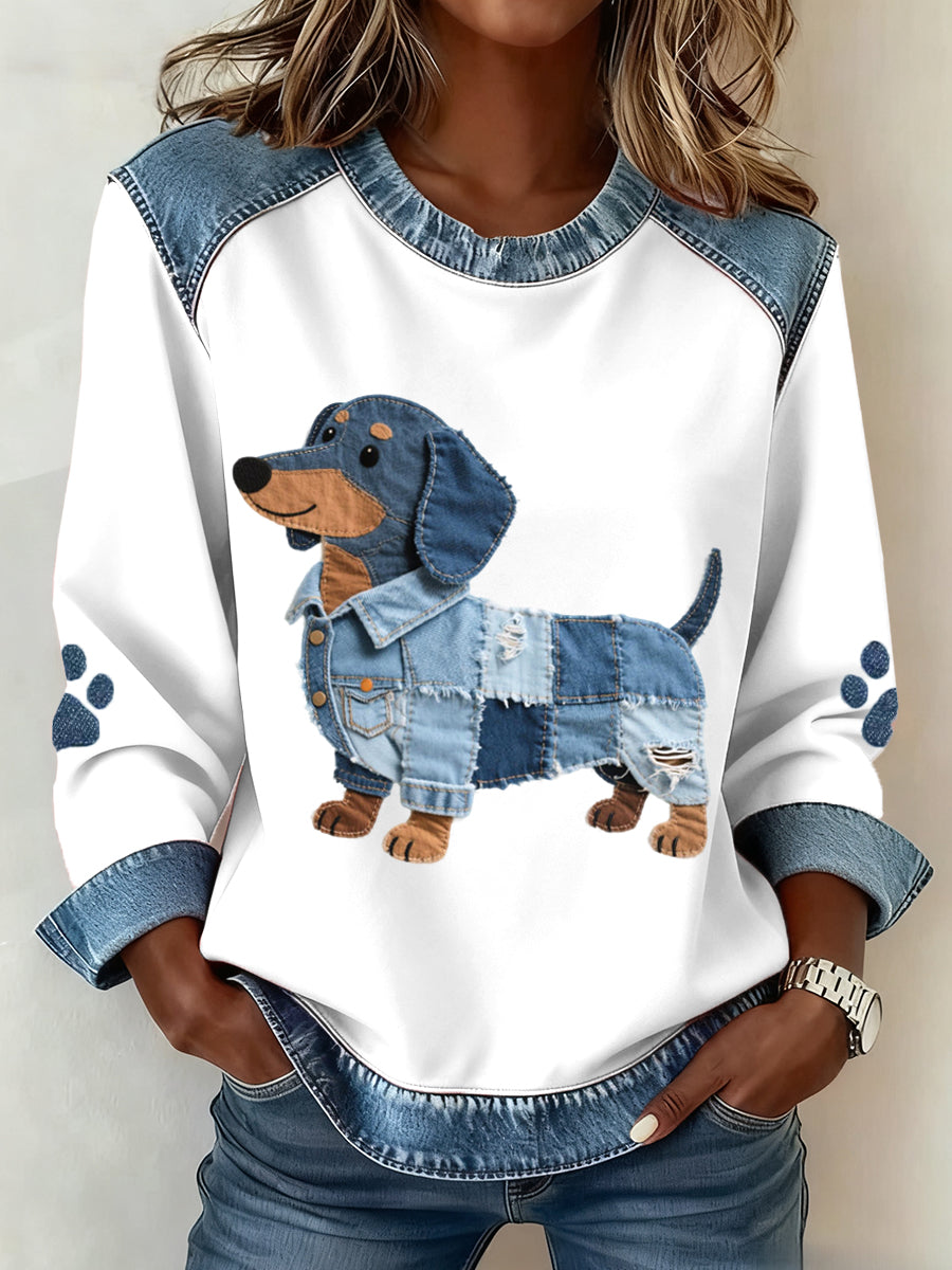 Brisa - Sudadera de mujer con motivo de patchwork y patrón de dachshund