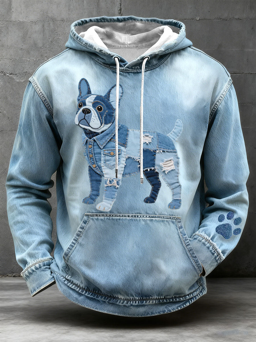 Paco - Sudadera con capucha de patchwork estilo bulldog francés