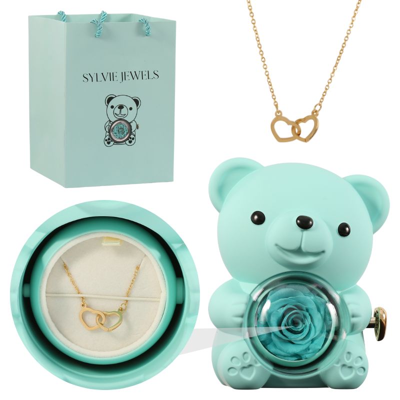 SYLVIE JEWELS - Oso de Rosa Eterna con Collar Grabado