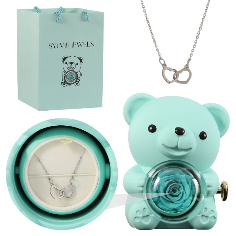 SYLVIE JEWELS - Oso de Rosa Eterna con Collar Grabado