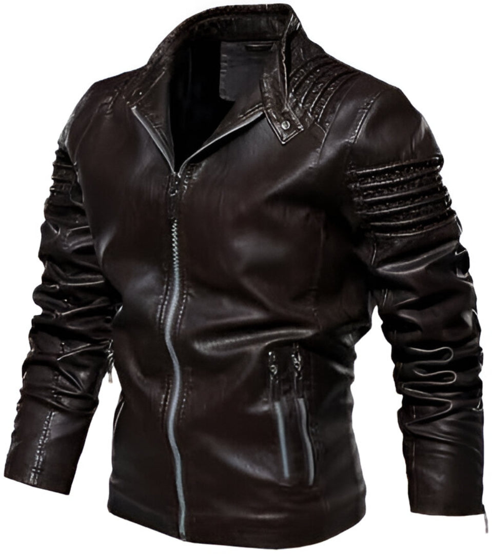 Chaqueta de Cuero Negro Estilo Motero