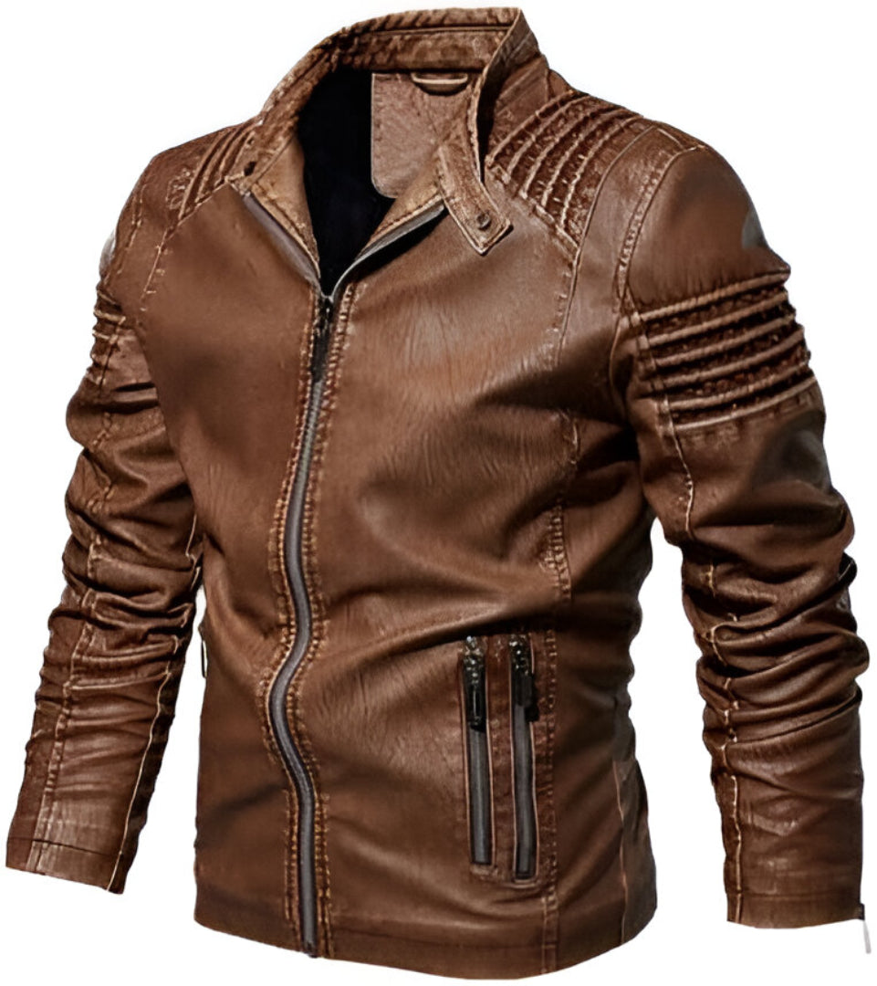 Chaqueta de Cuero Negro Estilo Motero