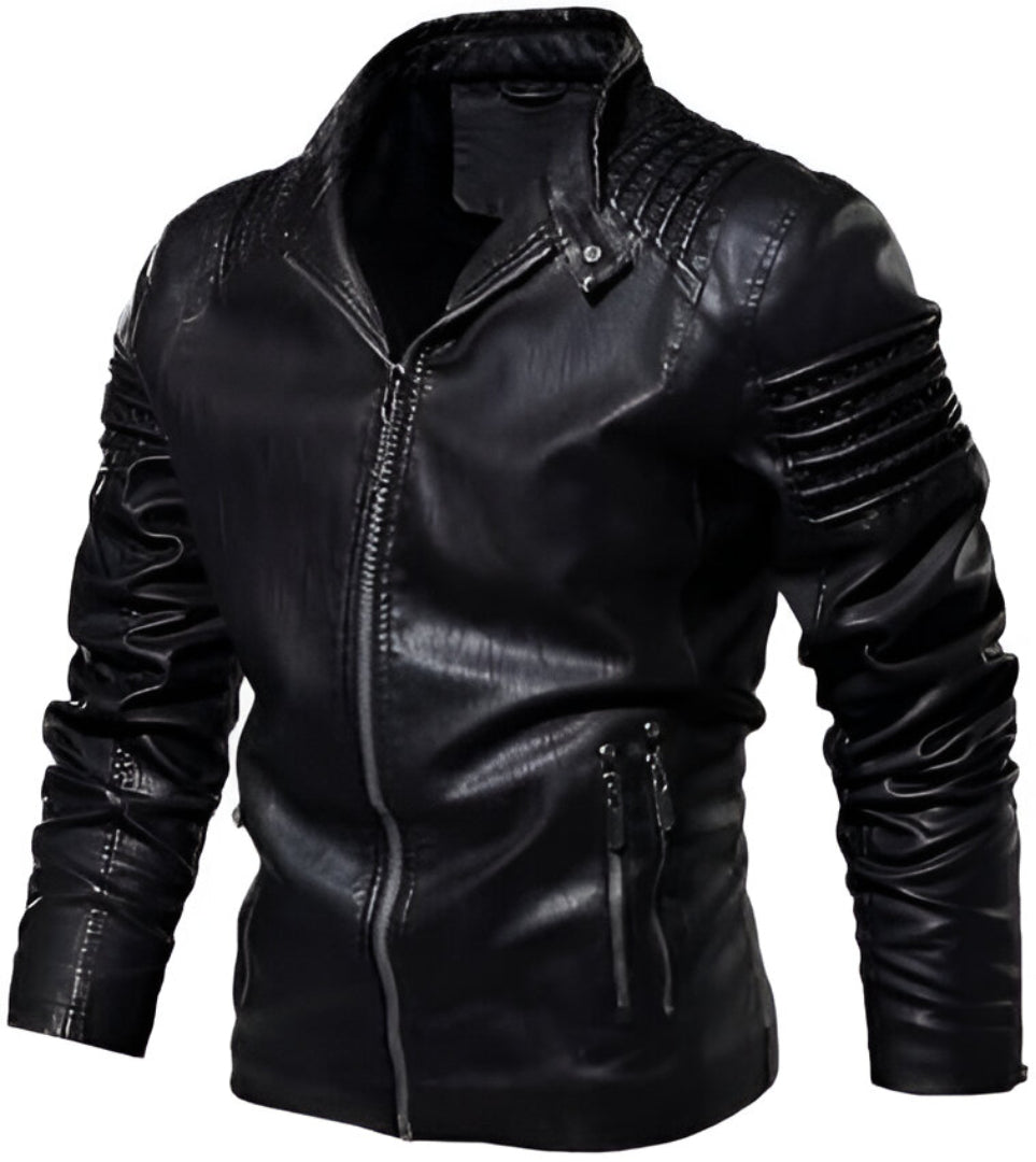 Chaqueta de Cuero Negro Estilo Motero