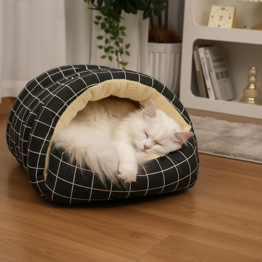 Si como esa foto pero otro estilo que el gato este de otra manera pero que sea la misma cama