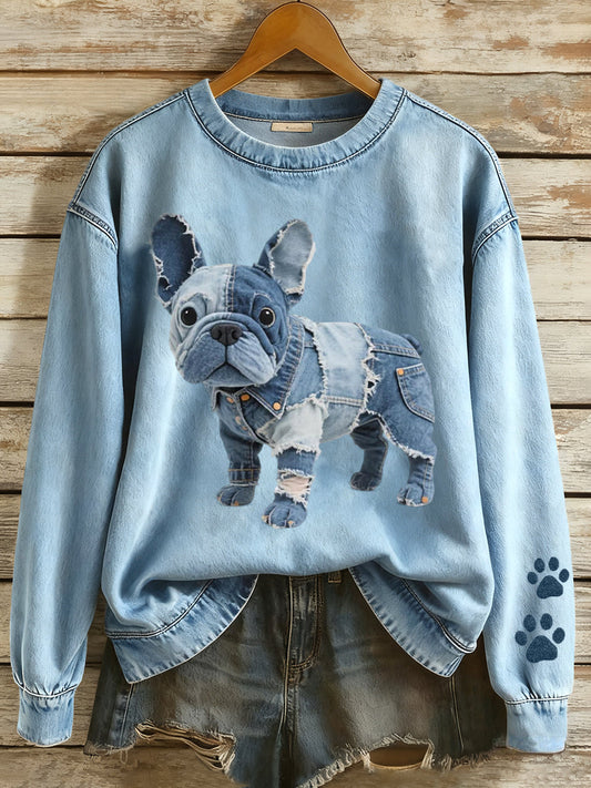 Vida - Sudadera Patchwork de Bulldog Francés para Damas